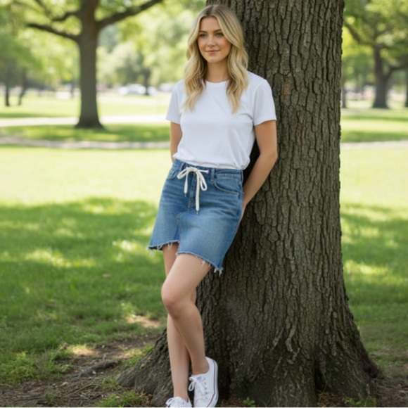 BLANK NYC Denim Asymmetrical Raw Cut Denim Skirt - Picture 3 of 10